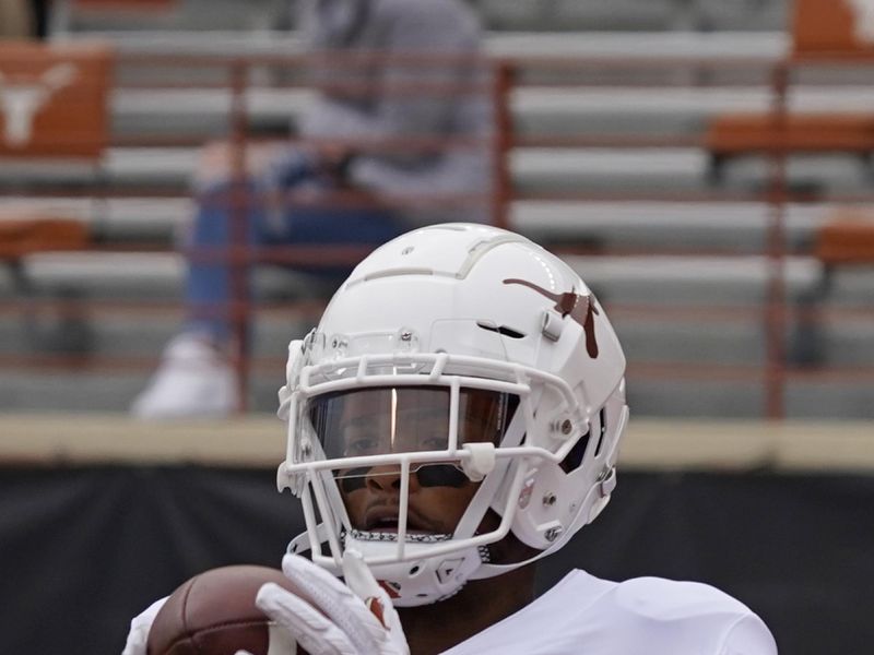 Oct 24, 2020; Austin, Texas, USA; Texas Longhorns wide receiver Tarik Black	(0) makes a catch during pregame warmups before the game against the Baylor Bears at Darrell K Royal-Texas Memorial Stadium. Mandatory Credit: Scott Wachter-USA TODAY Sports