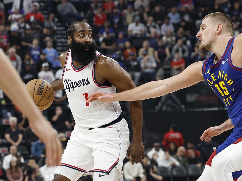 INGLEWOOD, CALIFORNIA - DECEMBER 01:  James Harden #1 of the LA Clippers in the first half at Intuit Dome on December 01, 2024 in Inglewood, California.  NOTE TO USER: User expressly acknowledges and agrees that, by downloading and or using this photograph, User is consenting to the terms and conditions of the Getty Images License Agreement. (Photo by Ronald Martinez/Getty Images)