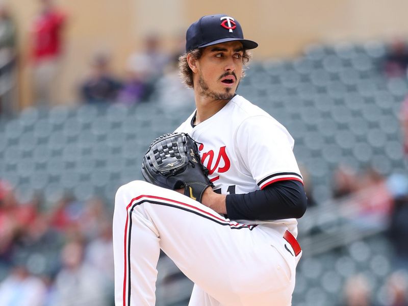 May 16, 2024; Minneapolis, Minnesota, USA; Minnesota Twins starting pitcher Joe Ryan (41) delivers a pitch against the New York Yankees during the first inning at Target Field. Mandatory Credit: Matt Krohn-USA TODAY Sports