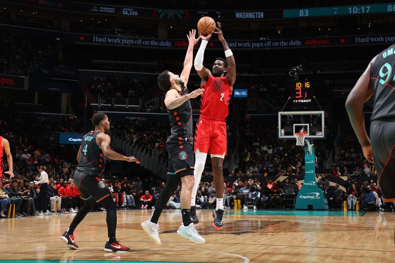 WASHINGTON, DC -? APRIL 5: Deandre Ayton #2 of the Portland Trail Blazers shoots the ball during the game against the Washington Wizards on April 5, 2024 at Capital One Arena in Washington, DC. NOTE TO USER: User expressly acknowledges and agrees that, by downloading and or using this Photograph, user is consenting to the terms and conditions of the Getty Images License Agreement. Mandatory Copyright Notice: Copyright 2024 NBAE (Photo by Stephen Gosling/NBAE via Getty Images)