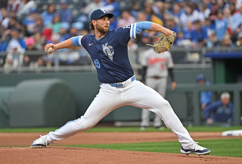 Apr 19, 2024; Kansas City, Missouri, USA; Kansas City Royals starting pitcher Alec Marsh (48) delivers a pitch in the first inning against the Baltimore Orioles at Kauffman Stadium. Mandatory Credit: Peter Aiken-USA TODAY Sports