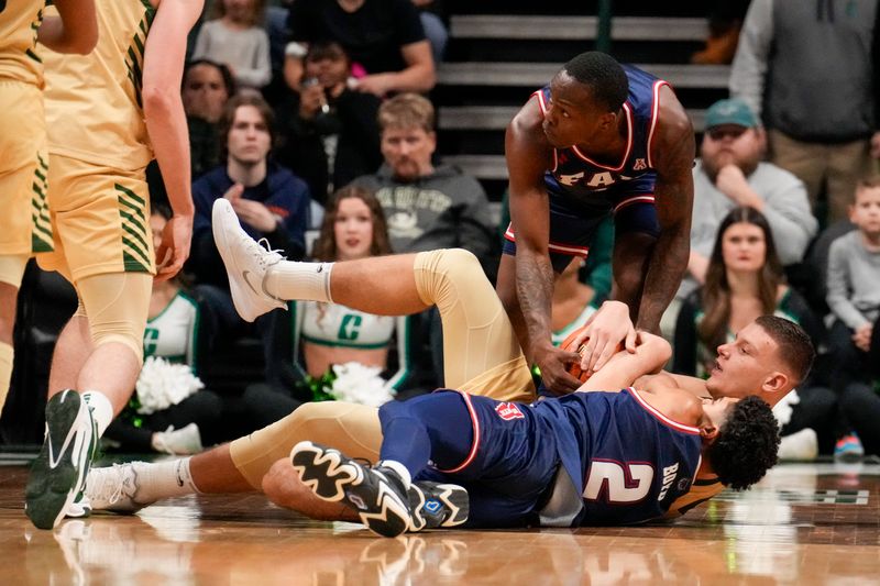 Jan 6, 2024; Charlotte, North Carolina, USA; Florida Atlantic Owls guard Nicholas Boyd (2) and Charlotte 49ers forward Igor Milicic Jr. (24) fight for the ball during the second half at Dale F. Halton Arena. Mandatory Credit: Jim Dedmon-USA TODAY Sports