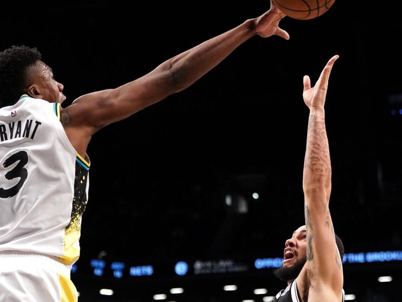 BROOKLYN, NY - January 6: Thomas Bryant #3 of the Indiana Pacers block during the game against the Brooklyn Nets on January 6, 2025 at Barclays Center in Brooklyn, New York. NOTE TO USER: User expressly acknowledges and agrees that, by downloading and or using this Photograph, user is consenting to the terms and conditions of the Getty Images License Agreement. Mandatory Copyright Notice: Copyright 2025 NBAE (Photo by Catalina Fragoso/NBAE via Getty Images)