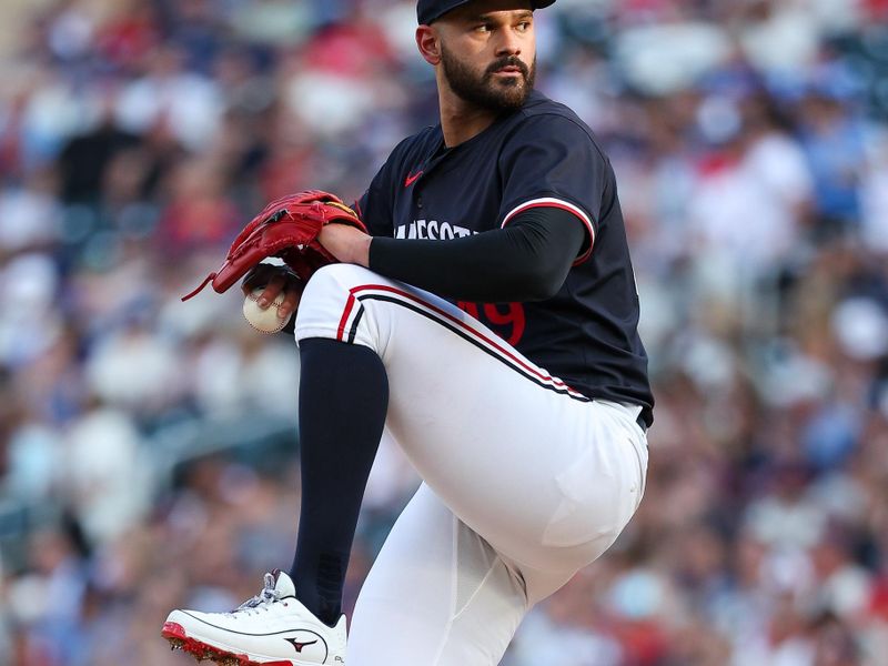 Aug 24, 2024; Minneapolis, Minnesota, USA; Minnesota Twins starting pitcher Pablo Lopez (49) delivers a pitch against the St. Louis Cardinals during the first inning at Target Field. Mandatory Credit: Matt Krohn-USA TODAY Sports