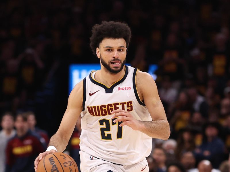 OKLAHOMA CITY, OKLAHOMA - MAY 05: Jamal Murray #27 of the Denver Nuggets controls the ball during the fourth quarter of Round Two Game One of the 2025 NBA Playoffs against the Oklahoma City Thunder at Paycom Center on May 05, 2025 in Oklahoma City, Oklahoma. NOTE TO USER: User expressly acknowledges and agrees that, by downloading and or using this photograph, user is consenting to the terms and conditions of the Getty Images License Agreement. (Photo by Sam Hodde/Getty Images)