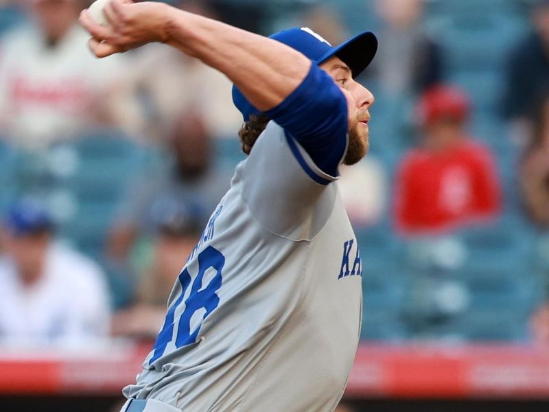 May 10, 2024; Anaheim, California, USA;  Kansas City Royals pitcher Alec Marsh (48) pitches during the first inning against the Los Angeles Angels at Angel Stadium. Mandatory Credit: Kiyoshi Mio-USA TODAY Sports