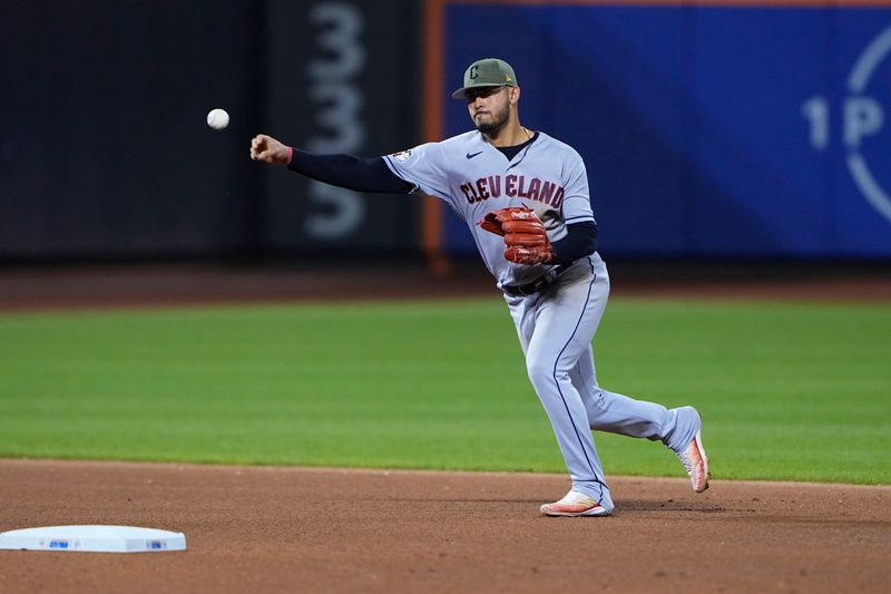 May 21, 2023; New York City, New York, USA; Cleveland Guardians shortstop Gabriel Arias (13) throws out New York Mets left fielder Tommy Pham (28) (not pictured) after fielding a ground ball during the seventh inning at Citi Field. Mandatory Credit: Gregory Fisher-USA TODAY Sports