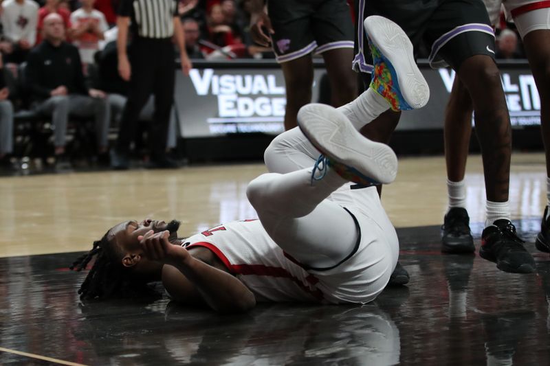 Jan 13, 2024; Lubbock, Texas, USA;  Texas Tech Red Raiders guard Joe Toussaint (6) reacts after being fouled by the Kansas State Wildcats in the second half at United Supermarkets Arena. Mandatory Credit: Michael C. Johnson-USA TODAY Sports