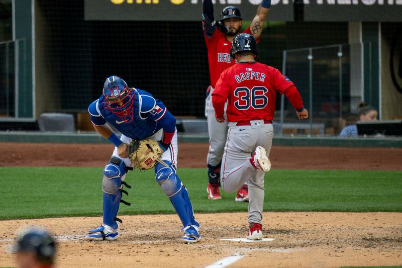 Mar 26, 2024; Arlington, Texas, USA; Boston Red Sox first baseman Triston Casas (36) scores a run against the Texas Rangers during the eighth inning at Globe Life Field. Mandatory Credit: Jerome Miron-USA TODAY Sports