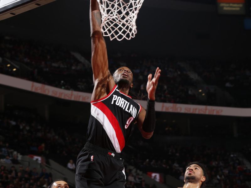 PORTLAND, OR - DECEMBER 1: Jerami Grant #9 of the Portland Trail Blazers dunks the ball during the game against the Dallas Mavericks on December 1, 2024 at the Moda Center Arena in Portland, Oregon. NOTE TO USER: User expressly acknowledges and agrees that, by downloading and or using this photograph, user is consenting to the terms and conditions of the Getty Images License Agreement. Mandatory Copyright Notice: Copyright 2024 NBAE (Photo by Cameron Browne/NBAE via Getty Images)