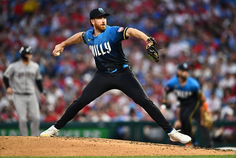 Jun 21, 2024; Philadelphia, Pennsylvania, USA; Philadelphia Phillies relief pitcher Spencer Turnbull (22) throws a pitch against the Arizona Diamondbacks in the fifth inning at Citizens Bank Park. Mandatory Credit: Kyle Ross-USA TODAY Sports