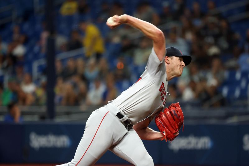 Sep 17, 2024; St. Petersburg, Florida, USA;  Boston Red Sox pitcher Nick Pivetta (37) throws a pitch against the Tampa Bay Rays during the first inning at Tropicana Field. Mandatory Credit: Kim Klement Neitzel-Imagn Images