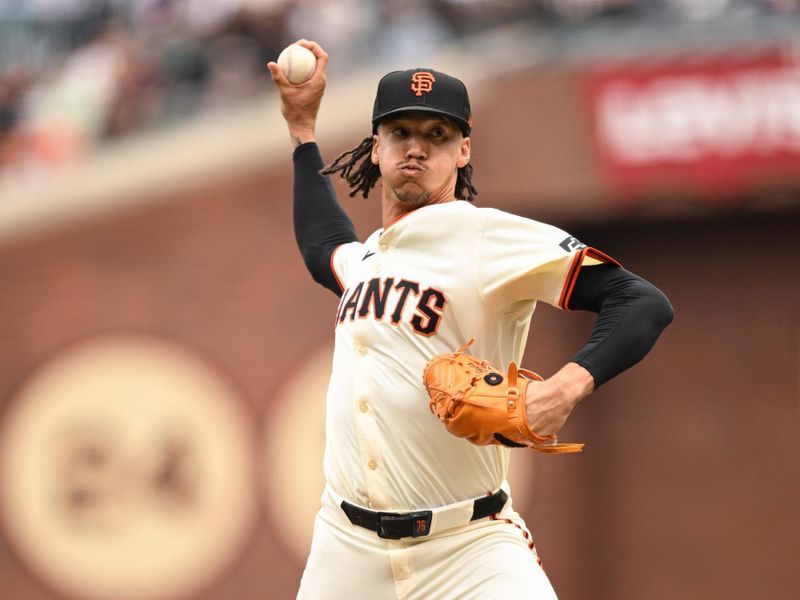 Sep 28, 2025; San Francisco, California, USA;  San Francisco Giants pitcher Spencer Bivens (76) throws against the Colorado Rockies in the ninth inning at Oracle Park. Mandatory Credit: Eakin Howard-Imagn Images
