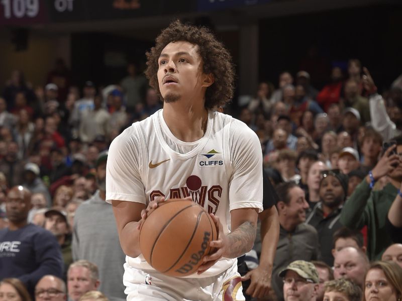 CLEVELAND, OH - APRIL 13: Craig Porter Jr. #9 of the Cleveland Cavaliers shoots a three point basket during the game against the Indiana Pacers on April 13, 2025 at Rocket Arena in Cleveland, Ohio. NOTE TO USER: User expressly acknowledges and agrees that, by downloading and/or using this Photograph, user is consenting to the terms and conditions of the Getty Images License Agreement. Mandatory Copyright Notice: Copyright 2025 NBAE (Photo by David Liam Kyle/NBAE via Getty Images)