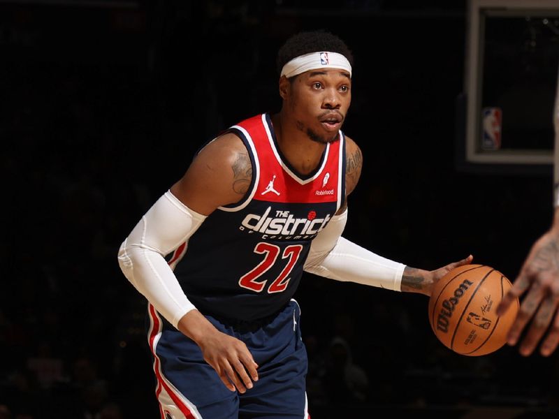 WASHINGTON, DC -? MARCH 23:  Richaun Holmes #22 of the Washington Wizards handles the ball during the game  on March 23, 2024 at Capital One Arena in Washington, DC. NOTE TO USER: User expressly acknowledges and agrees that, by downloading and or using this Photograph, user is consenting to the terms and conditions of the Getty Images License Agreement. Mandatory Copyright Notice: Copyright 2024 NBAE (Photo by Stephen Gosling/NBAE via Getty Images)