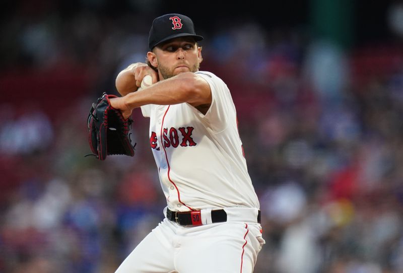 Aug 29, 2024; Boston, Massachusetts, USA; Boston Red Sox starting pitcher Kutter Crawford (50) throws a pitch against the Toronto Blue Jays in the first inning at Fenway Park. Mandatory Credit: David Butler II-USA TODAY Sports