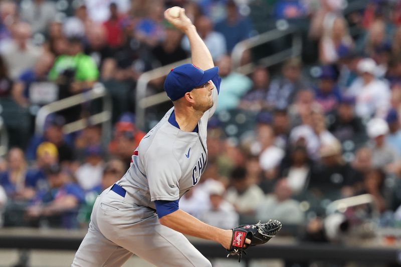 Aug 7, 2023; New York City, New York, USA; Chicago Cubs starting pitcher Drew Smyly (11) delivers a pitch during the first inning against the New York Mets at Citi Field. Mandatory Credit: Vincent Carchietta-USA TODAY Sports