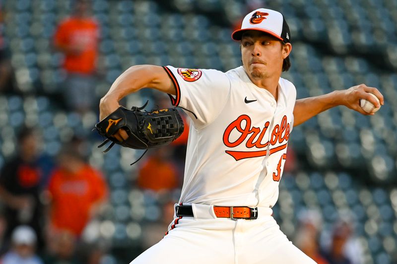 Sep 3, 2024; Baltimore, Maryland, USA;  Baltimore Orioles pitcher Cade Povich (37) throws a first inning pitch against the Chicago White Sox at Oriole Park at Camden Yards. Mandatory Credit: Tommy Gilligan-Imagn Images