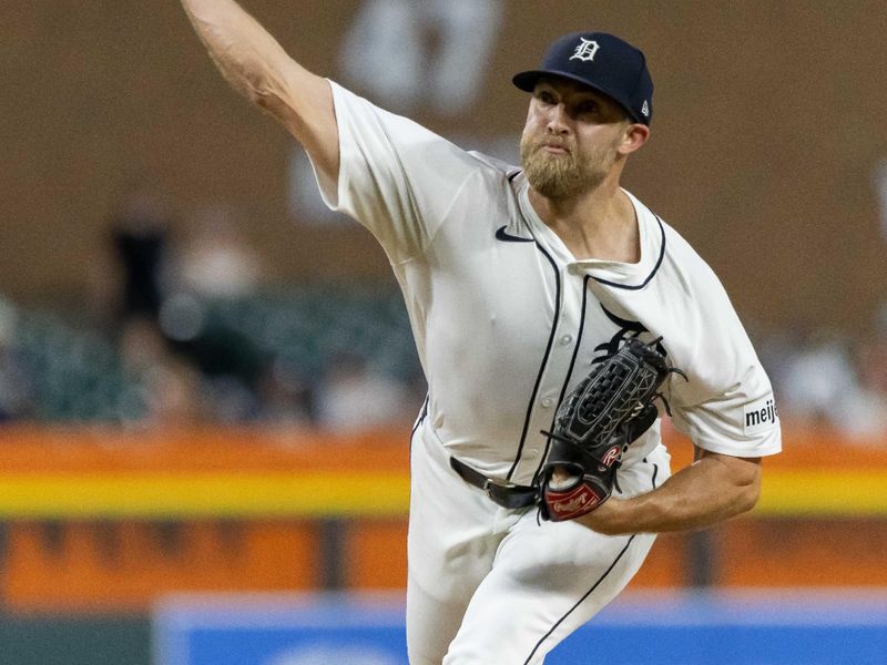 Jul 29, 2024; Detroit, Michigan, USA; Detroit Tigers pitcher Will Vest (19) delivers in the ninth inning against the Cleveland Guardians at Comerica Park. Mandatory Credit: David Reginek-USA TODAY Sports