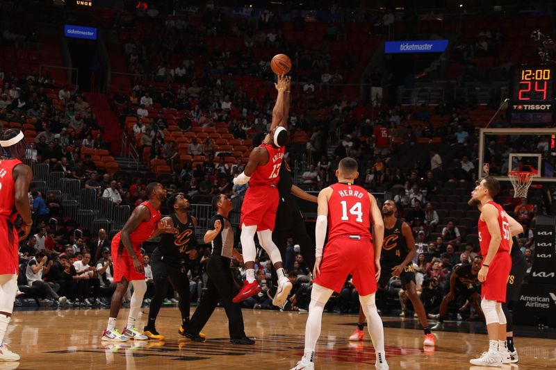 MIAMI, FL - DECEMBER 8: Tip off during the game between the Cleveland Cavaliers and the Miami Heat on December 8, 2024 at Kaseya Center in Miami, Florida. NOTE TO USER: User expressly acknowledges and agrees that, by downloading and or using this Photograph, user is consenting to the terms and conditions of the Getty Images License Agreement. Mandatory Copyright Notice: Copyright 2024 NBAE (Photo by Issac Baldizon/NBAE via Getty Images)