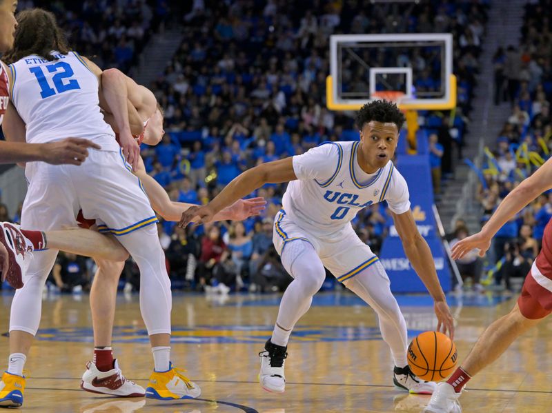 Feb 16, 2023; Los Angeles, California, USA;   UCLA Bruins guard Jaylen Clark (0) drives to the basket in the second half against the Stanford Cardinal at Pauley Pavilion presented by Wescom. Mandatory Credit: Jayne Kamin-Oncea-USA TODAY Sports