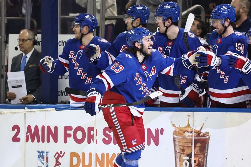 Mar 31, 2026; New York, New York, USA; New York Rangers center Mika Zibanejad (93) celebrates with his teammates after scoring a goal in the third period against the New Jersey Devils at Madison Square Garden. Mandatory Credit: Wendell Cruz-Imagn Images Mar 31, 2026; New York, New York, USA; New York Rangers center Mika Zibanejad (93) celebrates with his teammates after scoring a goal in the third period against the New Jersey Devils at Madison Square Garden. Mandatory Credit: Wendell Cruz-Imagn Images