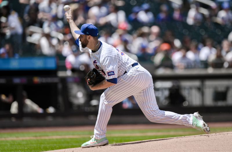 Jun 16, 2024; New York City, New York, USA; New York Mets pitcher Tylor Megill (38) pitches against the San Diego Padres during the first inning at Citi Field. Mandatory Credit: John Jones-USA TODAY Sports