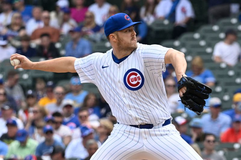 May 4, 2024; Chicago, Illinois, USA;  Chicago Cubs pitcher Jameson Taillon (50) delivers against the Milwaukee Brewers during the first inning at Wrigley Field. Mandatory Credit: Matt Marton-USA TODAY Sports