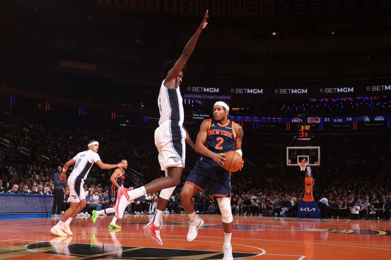 NEW YORK, NY - DECEMBER 3: Miles McBride #2 of the New York Knicks handles the ball during the game against the Orlando Magic during the Emirates NBA Cup on December 3, 2024 at Madison Square Garden in New York City, New York.  NOTE TO USER: User expressly acknowledges and agrees that, by downloading and or using this photograph, User is consenting to the terms and conditions of the Getty Images License Agreement. Mandatory Copyright Notice: Copyright 2024 NBAE  (Photo by Nathaniel S. Butler/NBAE via Getty Images)