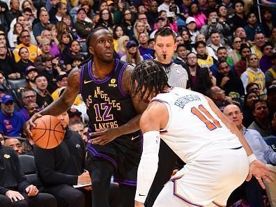 LOS ANGELES, CA - DECEMBER 18:  Taurean Prince #12 of the Los Angeles Lakers handles the ball during the game  on December 18, 2023 at Crypto.Com Arena in Los Angeles, California. NOTE TO USER: User expressly acknowledges and agrees that, by downloading and/or using this Photograph, user is consenting to the terms and conditions of the Getty Images License Agreement. Mandatory Copyright Notice: Copyright 2023 NBAE (Photo by Adam Pantozzi/NBAE via Getty Images)