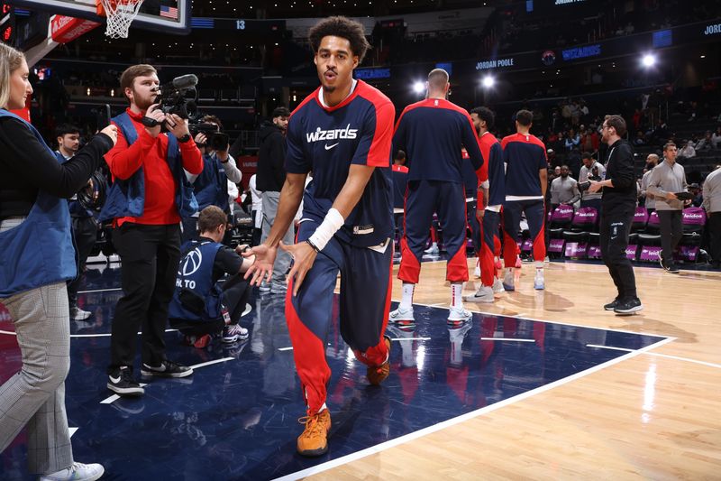 WASHINGTON, DC -?JANUARY 13: Jordan Poole #13 of the Washington Wizards is introduced before the game against the Minnesota Timberwolves  on January 13, 2025 at Capital One Arena in Washington, DC. NOTE TO USER: User expressly acknowledges and agrees that, by downloading and or using this Photograph, user is consenting to the terms and conditions of the Getty Images License Agreement. Mandatory Copyright Notice: Copyright 2024 NBAE (Photo by Kenny Giarla/NBAE via Getty Images)