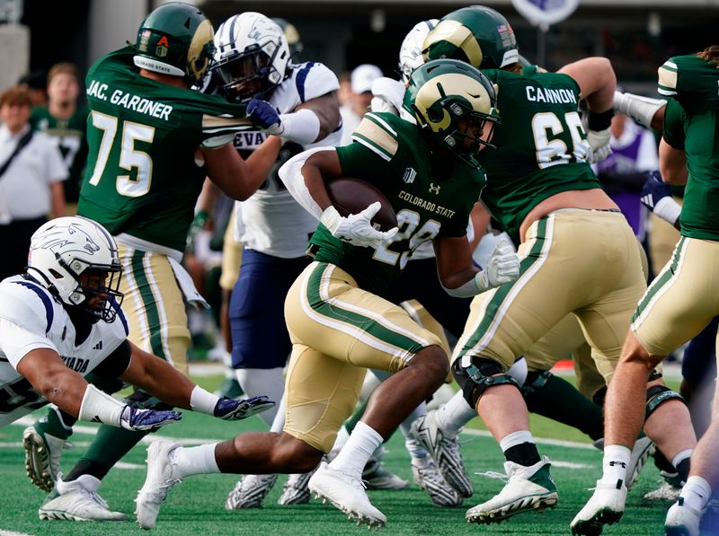 Nov 18, 2023; Fort Collins, Colorado, USA;  Colorado State Rams running back Justin Marshall (29) carries against the Nevada Wolf Pack at Sonny Lubick Field at Canvas Stadium. Mandatory Credit: Michael Madrid-USA TODAY Sports