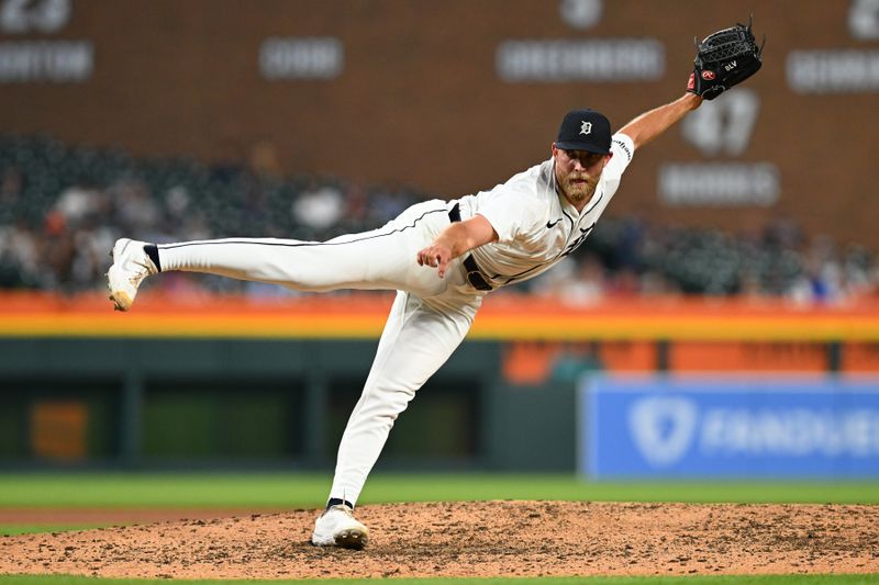 Aug 14, 2024; Detroit, Michigan, USA;  Detroit Tigers pitcher Will Vest (19) throws a pitch against the Seattle Mariners in the eighth inning at Comerica Park. Mandatory Credit: Lon Horwedel-USA TODAY Sports