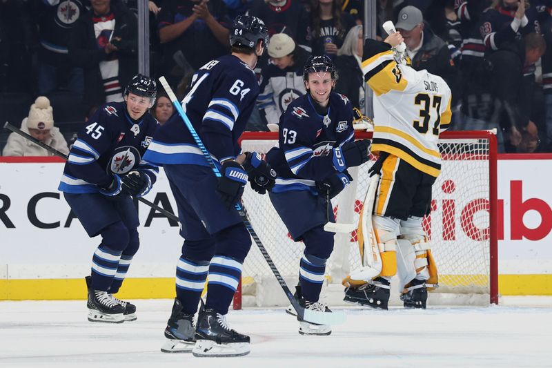 Nov 1, 2025; Winnipeg, Manitoba, CAN; Winnipeg Jets center Brad Lambert (93) reacts after scoring a goal against the Pittsburgh Penguins in first period at Canada Life Centre. Mandatory Credit: James Carey Lauder-Imagn Images Nov 1, 2025; Winnipeg, Manitoba, CAN; Winnipeg Jets center Brad Lambert (93) reacts after scoring a goal against the Pittsburgh Penguins in first period at Canada Life Centre. Mandatory Credit: James Carey Lauder-Imagn Images