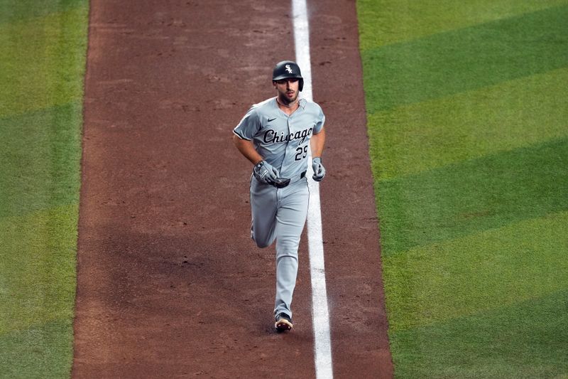 Jun 15, 2024; Phoenix, Arizona, USA; Chicago White Sox shortstop Paul DeJong (29) runs the bases after hitting a solo home run against the Arizona Diamondbacks during the fourth inning at Chase Field. Mandatory Credit: Joe Camporeale-USA TODAY Sports