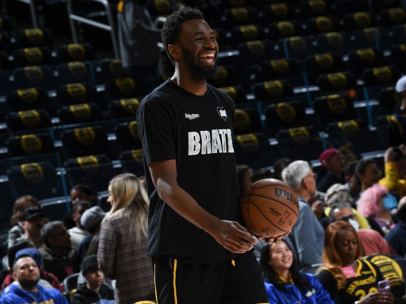 SAN FRANCISCO, CA - MARCH 7: Andrew Wiggins #22 of the Golden State Warriors smiles before the game against the Chicago Bulls on March 7, 2024 at Chase Center in San Francisco, California. NOTE TO USER: User expressly acknowledges and agrees that, by downloading and or using this photograph, user is consenting to the terms and conditions of Getty Images License Agreement. Mandatory Copyright Notice: Copyright 2024 NBAE (Photo by Noah Graham/NBAE via Getty Images)