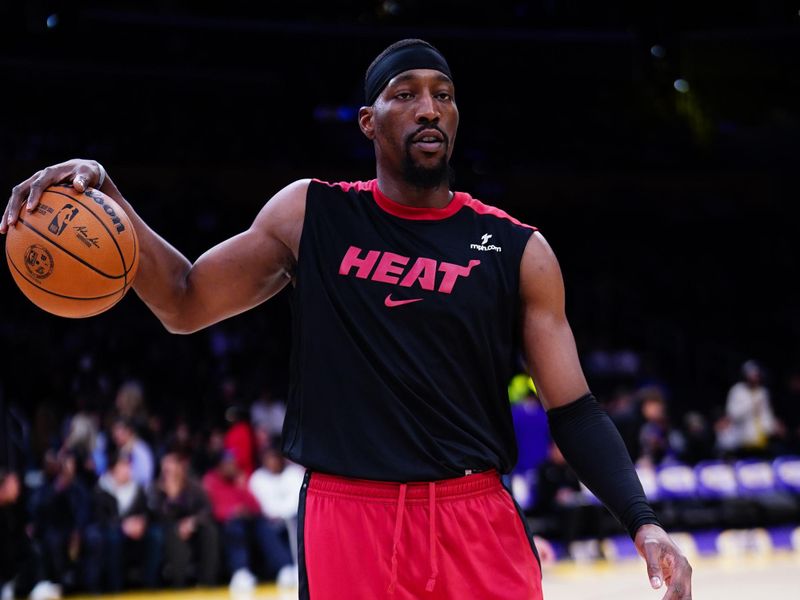 LOS ANGELES, CA - JANUARY 15: Bam Adebayo #13 of the Miami Heat warms up before the game against the Los Angeles Lakers on January 15, 2025 at Crypto.Com Arena in Los Angeles, California. NOTE TO USER: User expressly acknowledges and agrees that, by downloading and/or using this Photograph, user is consenting to the terms and conditions of the Getty Images License Agreement. Mandatory Copyright Notice: Copyright 2025 NBAE (Photo by Tyler Ross/NBAE via Getty Images)