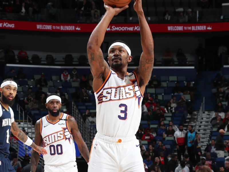 NEW ORLEANS, LA - DECEMBER 5: Bradley Beal #3 of the Phoenix Suns free throw during the game against the New Orleans Pelicans on December 5, 2024 at the Smoothie King Center in New Orleans, Louisiana. NOTE TO USER: User expressly acknowledges and agrees that, by downloading and or using this Photograph, user is consenting to the terms and conditions of the Getty Images License Agreement. Mandatory Copyright Notice: Copyright 2024 NBAE (Photo by Layne Murdoch Jr./NBAE via Getty Images)