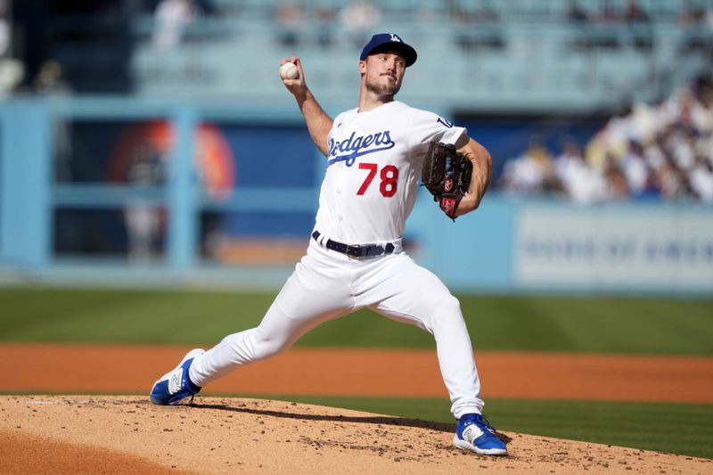 Jun 3, 2023; Los Angeles, California, USA; Los Angeles Dodgers pitcher Michael Grove (78) throws in the second inning against the New York Yankees at Dodger Stadium. Mandatory Credit: Kirby Lee-USA TODAY Sports