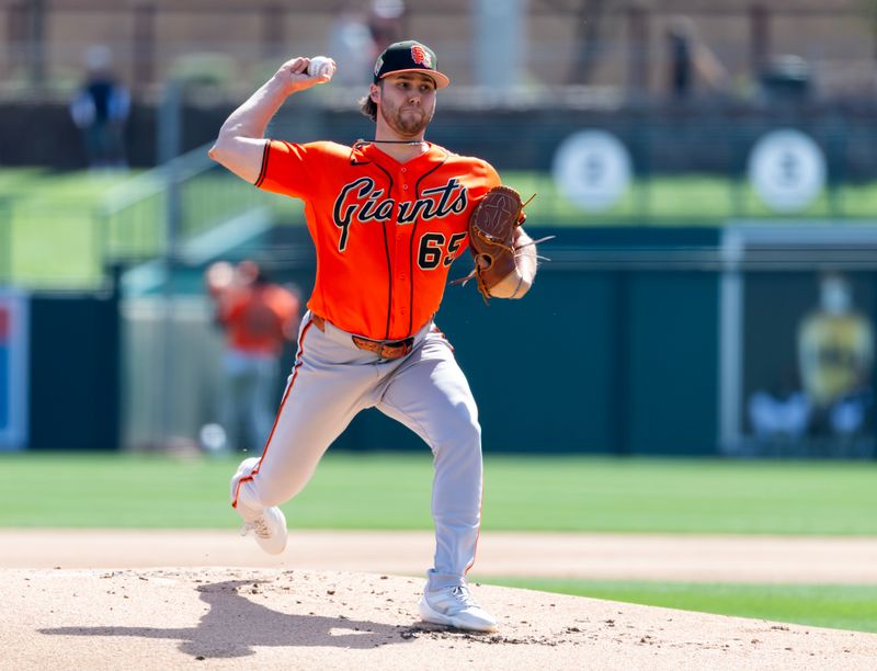 Mar 2, 2026; Phoenix, Arizona, USA; San Francisco Giants pitcher Landen Roupp against the Chicago White Sox during a spring training game at Camelback Ranch-Glendale. Mandatory Credit: Mark J. Rebilas-Imagn Images