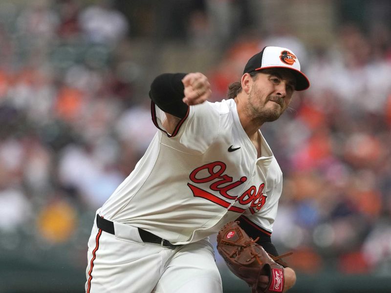 Apr 30, 2024; Baltimore, Maryland, USA; Baltimore Orioles pitcher Dean Kremer (64) delivers in the third inning against the New York Yankees at Oriole Park at Camden Yards. Mandatory Credit: Mitch Stringer-USA TODAY Sports