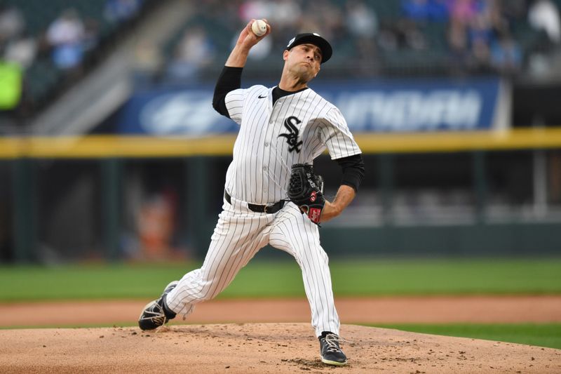 Apr 15, 2024; Chicago, Illinois, USA; Chicago White Sox starting pitcher Nick Nastrini pitches during the second inning against the Kansas City Royals at Guaranteed Rate Field. Mandatory Credit: Patrick Gorski-USA TODAY Sports