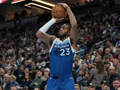 MINNEAPOLIS, MN -  NOVEMBER 28: Troy Brown Jr. #23 of the Minnesota Timberwolves shoots the ball during the game against the Oklahoma City Thunder during the In-Season Tournament on November 28, 2023 at Target Center in Minneapolis, Minnesota. NOTE TO USER: User expressly acknowledges and agrees that, by downloading and or using this Photograph, user is consenting to the terms and conditions of the Getty Images License Agreement. Mandatory Copyright Notice: Copyright 2023 NBAE (Photo by Jordan Johnson/NBAE via Getty Images)