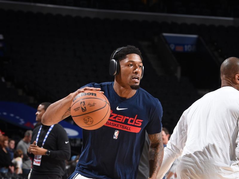 PHILADELPHIA, PA - NOVEMBER 2: Bradley Beal #3 of the Washington Wizards warms up before the game against the Philadelphia 76ers on November 2, 2022 at the Wells Fargo Center in Philadelphia, Pennsylvania NOTE TO USER: User expressly acknowledges and agrees that, by downloading and/or using this Photograph, user is consenting to the terms and conditions of the Getty Images License Agreement. Mandatory Copyright Notice: Copyright 2022 NBAE (Photo by David Dow/NBAE via Getty Images)