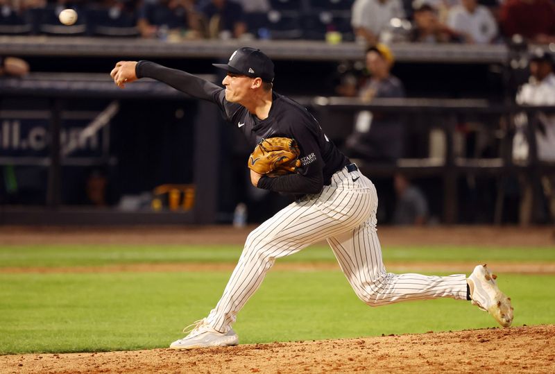 Mar 15, 2024; Tampa, Florida, USA; New York Yankees relief pitcher Ron Marinaccio (97) pitches during the fifth inning against the Pittsburgh Pirates at George M. Steinbrenner Field. Mandatory Credit: Kim Klement Neitzel-USA TODAY Sports