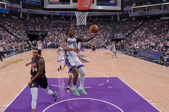 SACRAMENTO, CA - NOVEMBER 8: Davion Mitchell #15 of the Sacramento Kings shoots the ball during the game against the Portland Trail Blazers on November 8, 2023 at Golden 1 Center in Sacramento, California. NOTE TO USER: User expressly acknowledges and agrees that, by downloading and or using this Photograph, user is consenting to the terms and conditions of the Getty Images License Agreement. Mandatory Copyright Notice: Copyright 2023 NBAE (Photo by Rocky Widner/NBAE via Getty Images)