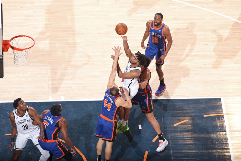 NEW YORK, NY - MARCH 23: Cam Thomas #24 of the Brooklyn Nets shoots the ball during the game against the New York Knicks on March 23, 2024 at Madison Square Garden in New York City, New York.  NOTE TO USER: User expressly acknowledges and agrees that, by downloading and or using this photograph, User is consenting to the terms and conditions of the Getty Images License Agreement. Mandatory Copyright Notice: Copyright 2024 NBAE  (Photo by Nathaniel S. Butler/NBAE via Getty Images)