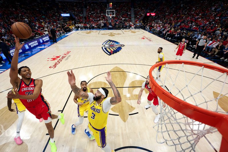 NEW ORLEANS, LA - APRIL 16: Trey Murphy III #25 of the New Orleans Pelicans shoots the ball during the game against the Los Angeles Lakers during the 2024 Play-In Tournament on April 16, 2024 at the Smoothie King Center in New Orleans, Louisiana. NOTE TO USER: User expressly acknowledges and agrees that, by downloading and or using this Photograph, user is consenting to the terms and conditions of the Getty Images License Agreement. Mandatory Copyright Notice: Copyright 2024 NBAE (Photo by Jeff Haynes/NBAE via Getty Images)