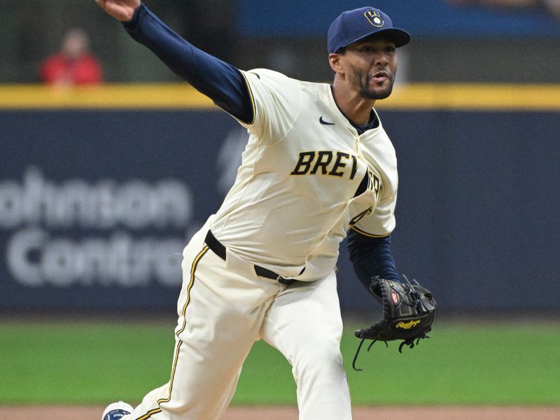 Apr 3, 2024; Milwaukee, Wisconsin, USA; Milwaukee Brewers starting pitcher Joe Ross (41) delivers a pitch against the Minnesota Twins in the second inning at American Family Field. Mandatory Credit: Michael McLoone-USA TODAY Sports