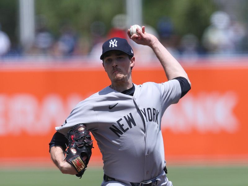 Apr 20, 2025; Tampa, Florida, USA; New York Yankees starting pitcher Max Fried (54) throws a pitch against the Tampa Bay Rays in the third inning at George M. Steinbrenner Field. Mandatory Credit: Nathan Ray Seebeck-Imagn Images